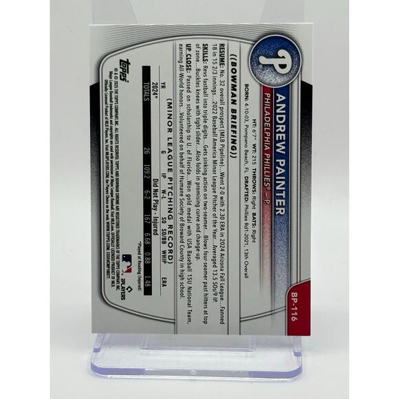 2025 Bowman Andrew Painter Blue Bandana Pattern 58/125 SP Philadelphia Phillies - Picture 2 of 2